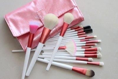 Kit 20 Pincéis Rosa e Branco